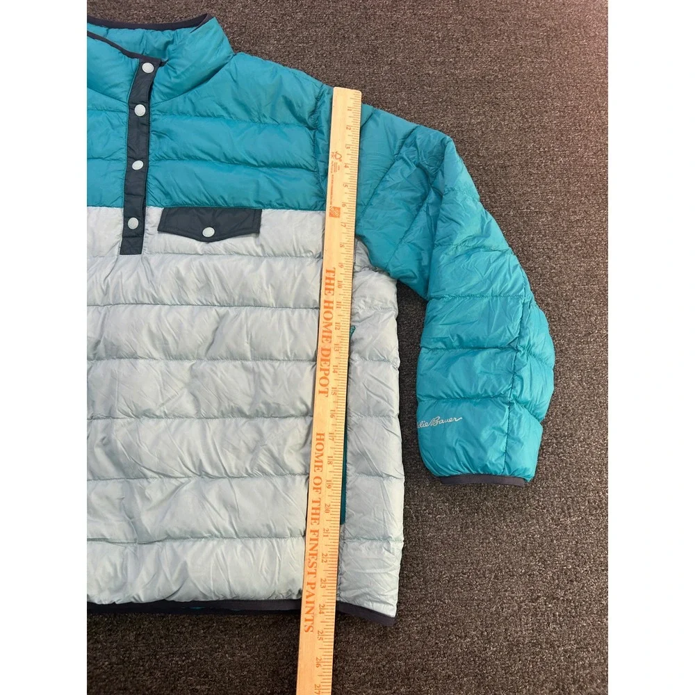 Eddie Bauer Stratuslite EB650 Puffer Jacket Teal Womens 1X Colorblock Pullover